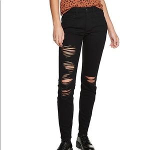 Low rise distressed skinny jeans - black